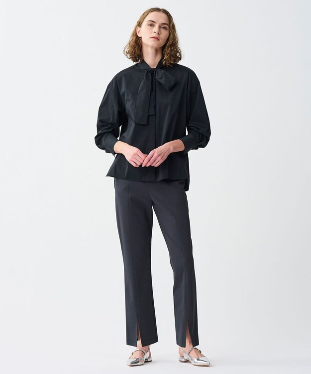 uncrave シルクライクタフタ ボウタイブラウス ブラック