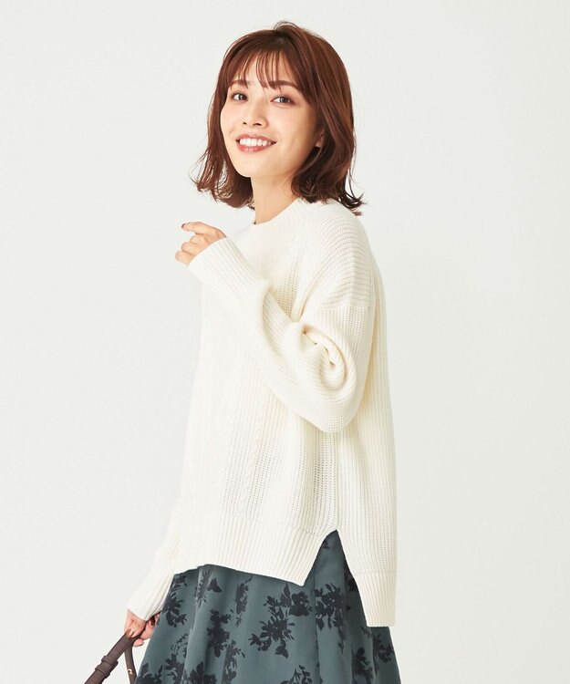 ANY SIS 【洗える】スフレハイネックケーブル ニット アイボリー