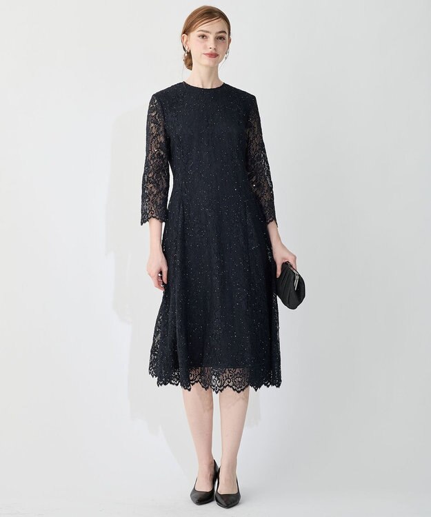 23区 【APPLAUDIR】スパンコールレース ドレス ブラック系