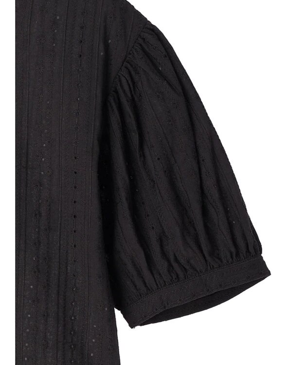 earth music&ecology 刺繍パフスリーブブラウス Black