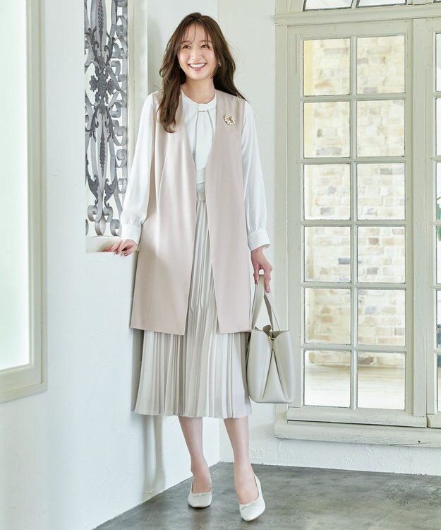 ANY L 【ウエストゴム】2段プリーツスカート ベージュ