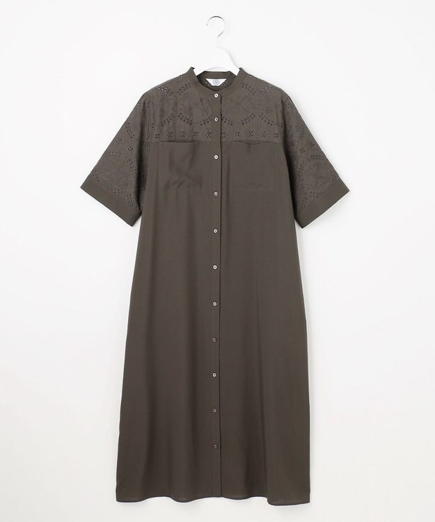 J.PRESS LADIES 【WEB限定カラーあり】エンブロイダリー シャツ ワンピース ダークブラウン系