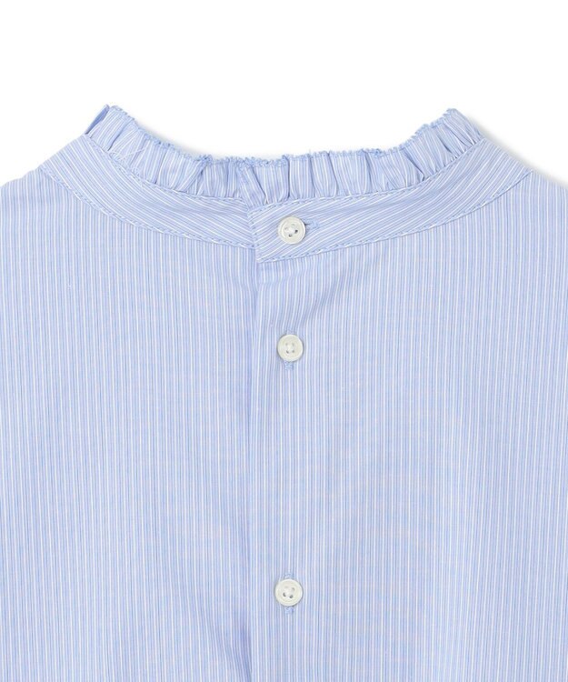 UNFILO フリルネックシャツ ブルーストライプ
