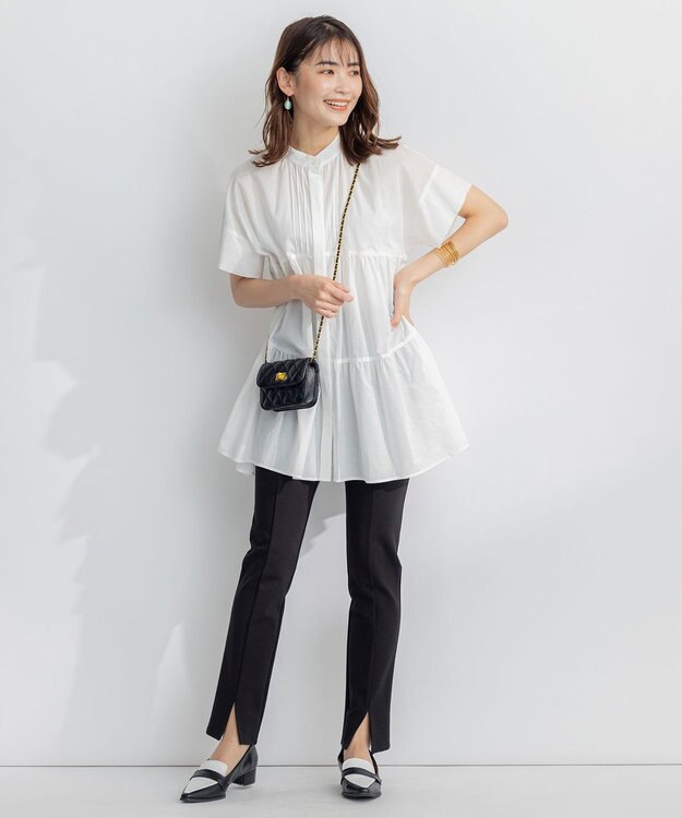 組曲 【WEB限定・ウエストゴム仕様】コンフォータブル スリットパンツ ブラック系