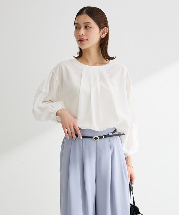 Green Parks イージーケア袖タックブラウス White