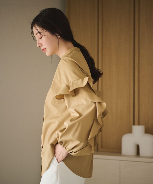 #Newans 【ANSWER for Co-Creation】フリルスリーブバンドカラーブラウス キャメル系