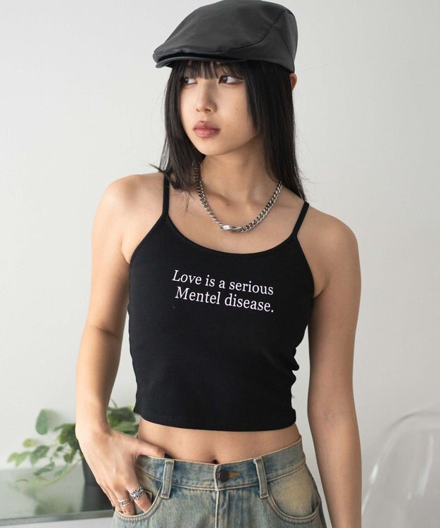 WEGO 【カップ付きインナー】グラフィックプリントカップインキャミ ブラック