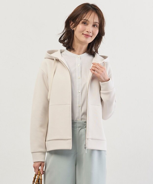 J.PRESS LADIES ダンボールジャージー パーカー ライトベージュ系
