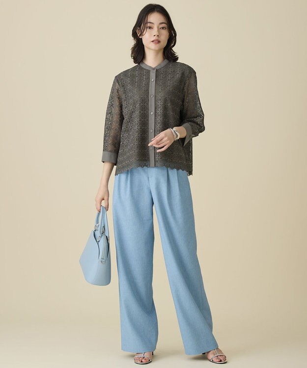 自由区 S ジオメトリックレース ブラウス カーキ