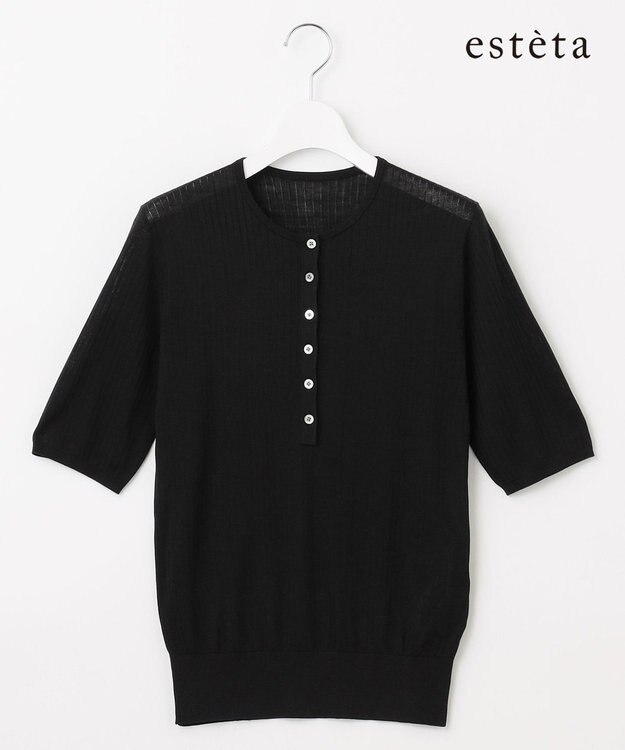 23区 【エステータ】シルクリブ 半袖ニット ブラック系