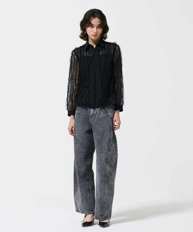 GRACE CONTINENTAL フリンジレースタイ付ブラウス ブラック