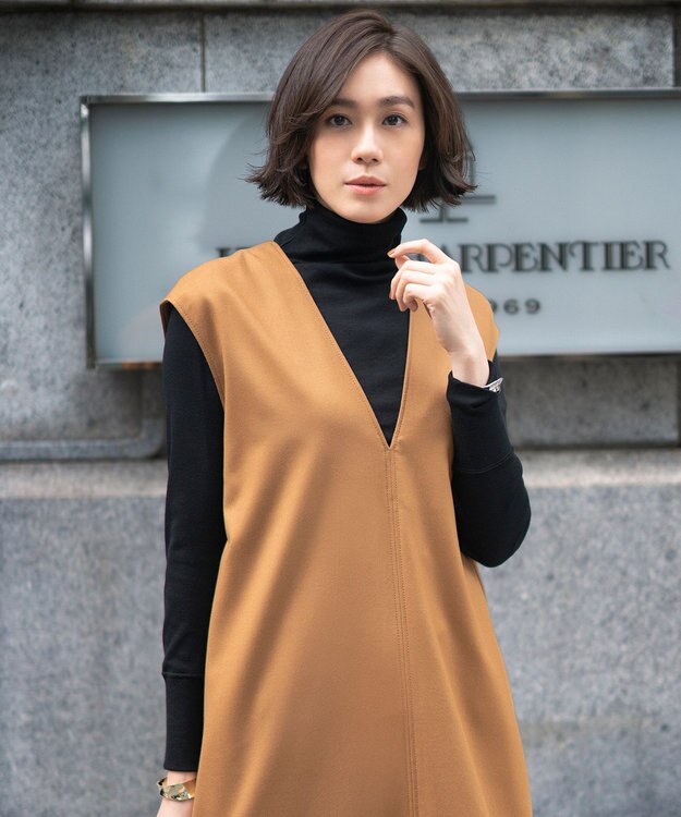 自由区 【XSサイズ～/洗える】ベアテレコ ボトルネック カットソー ブラック系