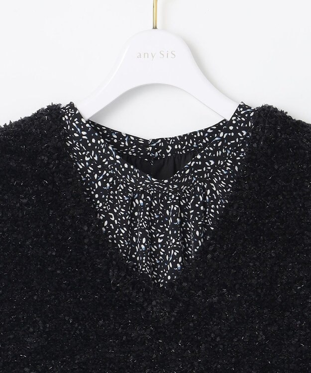 ANY SIS L 【洗える】フラワープリントワンピース × ニットベスト セット ブラック系
