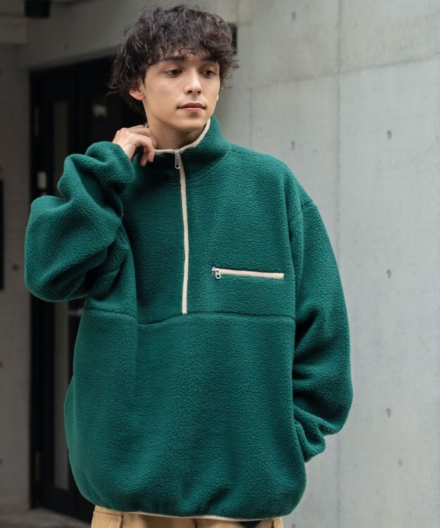 WEGO フリース ハーフZIPプルオーバー ダークグリーン