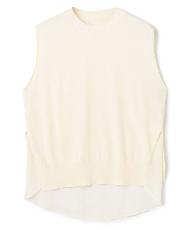 BEIGE， 【洗える】VALOIS / バックシフォンレーヤードニット Ecru