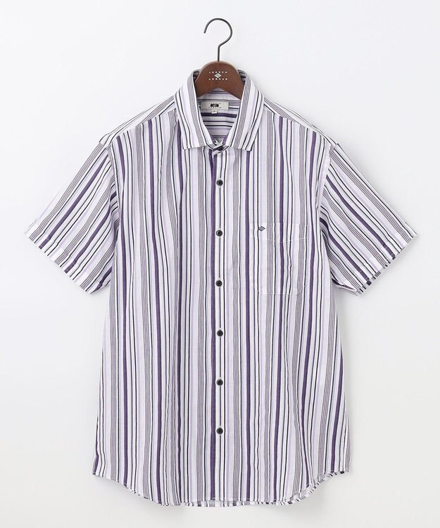 JOSEPH ABBOUD 【キングサイズ・吸水速乾】ソアロンストライプ 半袖 パープル系1