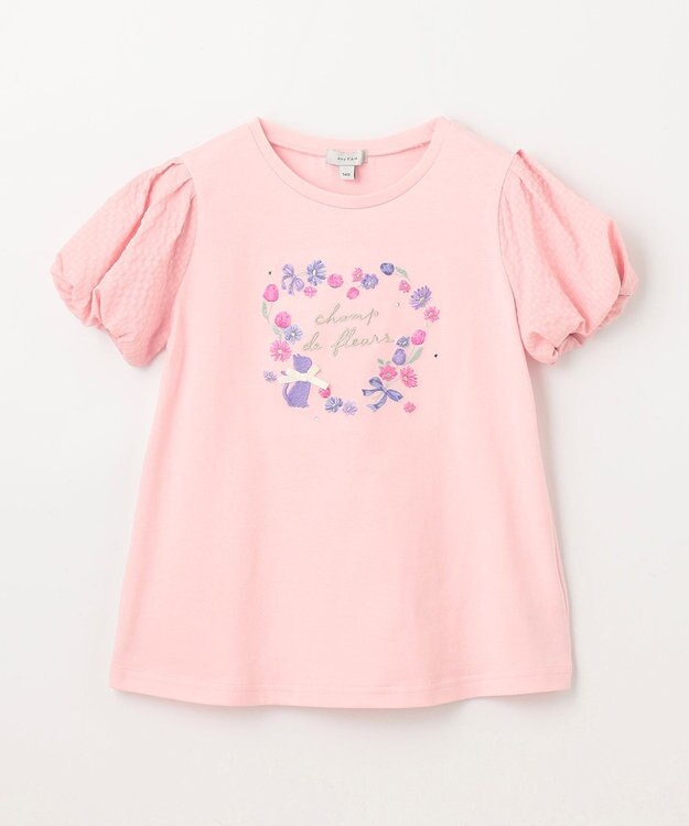 ANY KIDS フラワー 刺繍 Tシャツ ピンク