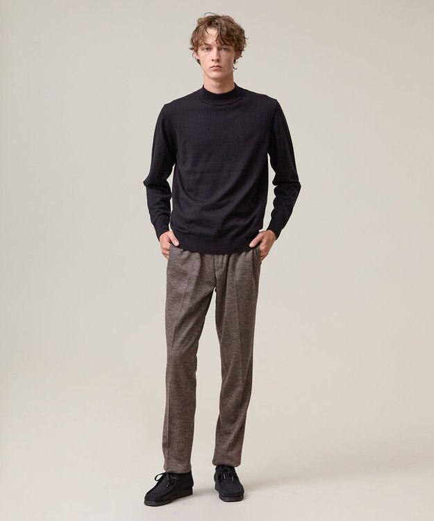 J.PRESS MEN 動きやすさにこだわった立体設計【洗える】コットンカシミヤモックネック ニット ブラック系