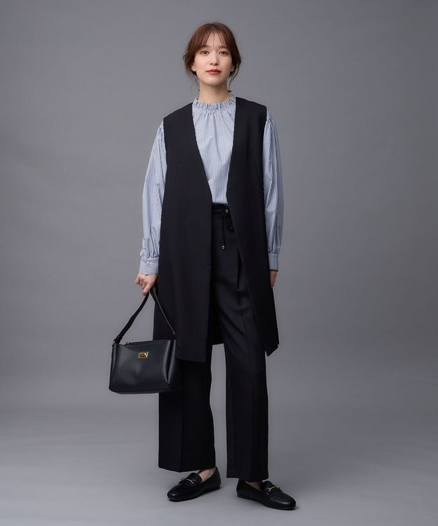 ANY 【UVカット/抗菌防臭/速乾】エニィファンクション　フリルモックブラウス ブルーストライプ