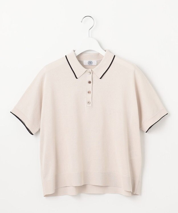 J.PRESS LADIES 【洗える】DRY COTTON ニットポロ ベージュ×ダークブラウン系