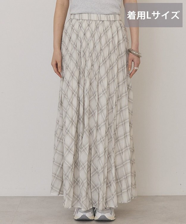 AMERICAN HOLIC 【選べる丈】チェックシアープリーツスカート Ivory