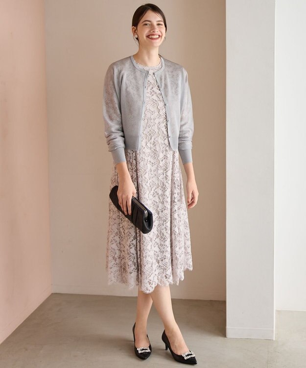 23区 【APPLAUDIR】モールラインフラワーレース ドレス グレージュ系