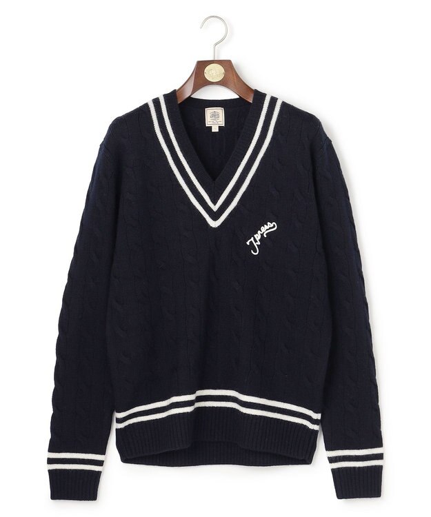 J.PRESS MEN 【NYUZELESS】ラムズウール ケーブルチルデン ニット ネイビー系