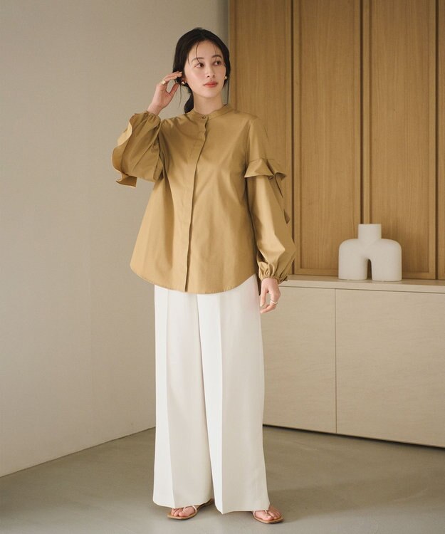 #Newans 【ANSWER for Co-Creation】フリルスリーブバンドカラーブラウス キャメル系