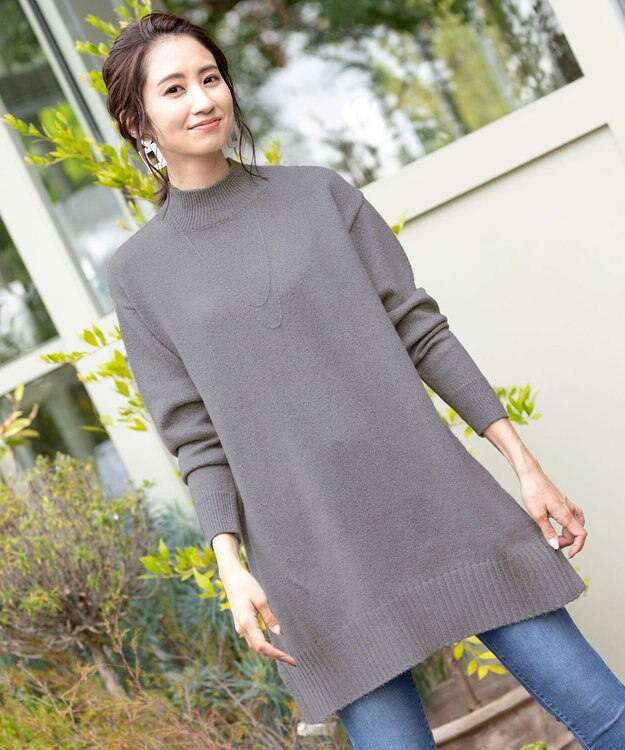 Tiaclasse L 【洗える】体型カバーも叶うMIX糸ニットチュニック モカグレー