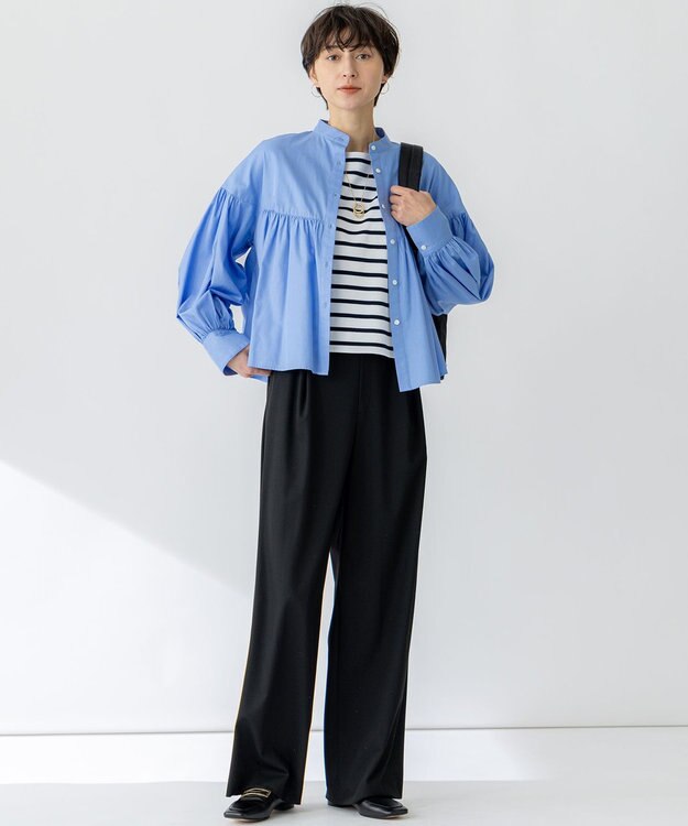 23区 S 【洗える】CANCLINI ギャザー フレア ブラウス サックス系