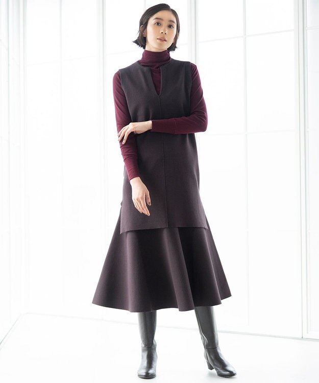 自由区 【洗える/セット着用可】レーヨンストレッチ マーメイドシルエット スカート ダークブラウン系