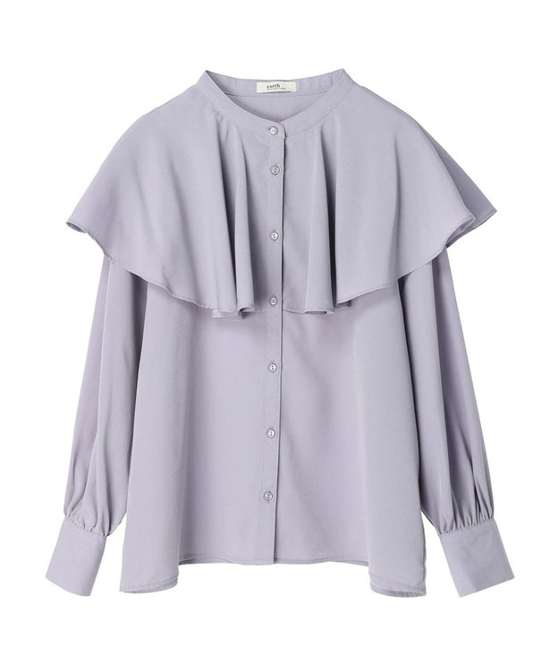 earth music&ecology ケープカラーブラウス Grayish Blue