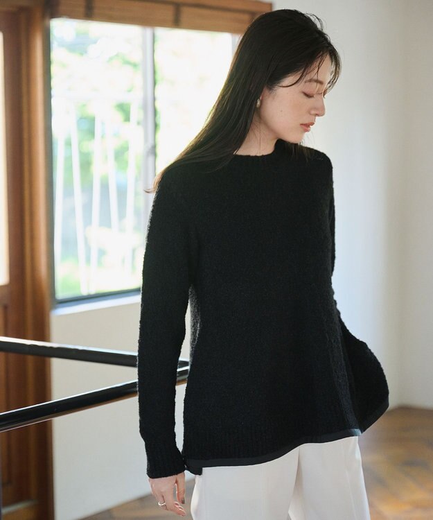 #Newans 【洗える】フレアシルエットチュニックニット ブラック系