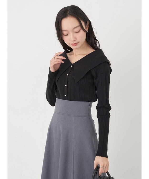 earth music&ecology ２ｗａｙビッグカラーニットプルオーバー Black