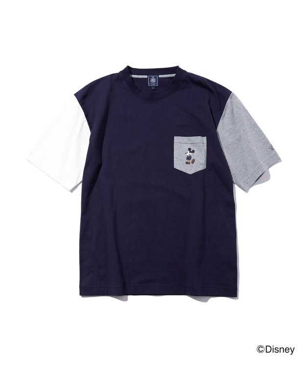 J.PRESS MEN 【DISNEY COLLECTION】【UNISEX】クレイジーパターンワンポイント Tシャツ / ミッキーマウス ネイビー系