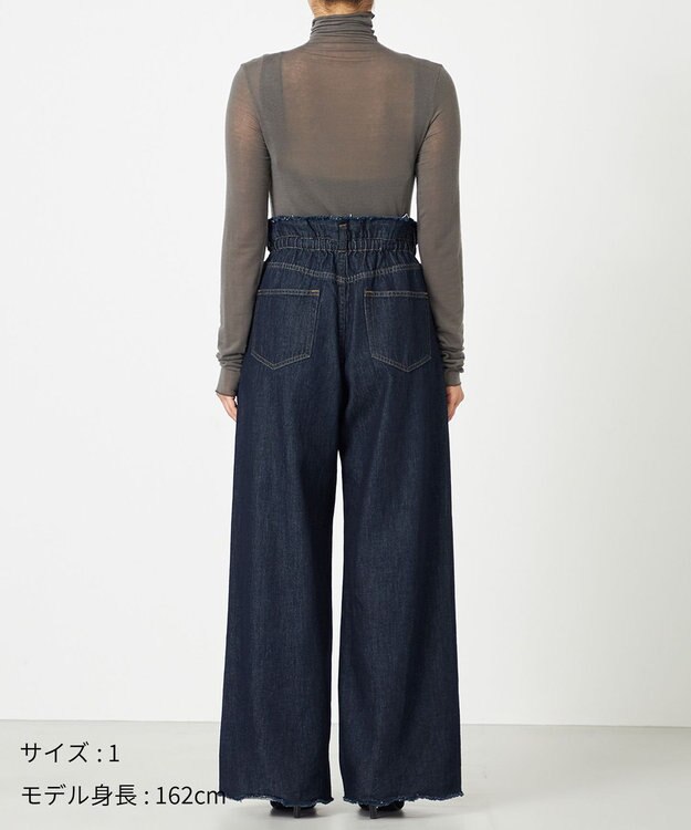 NAVE 【ReNAVE・洗える/軽量】ライトデニム ウエストギャザーパンツ ネイビー系