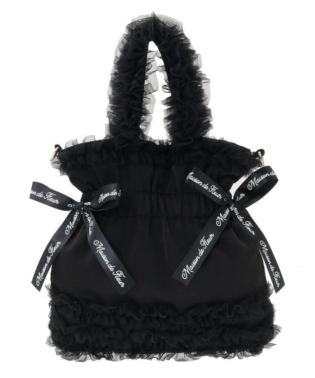 Maison de FLEUR チュールフリルダブルリボン2Wayトート Black