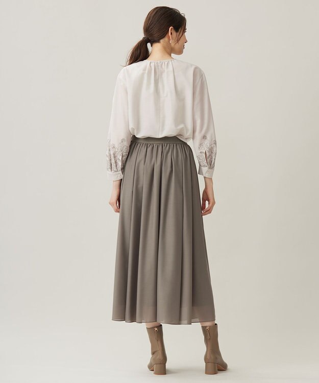 自由区 【ウエストゴム・洗える】シアーギャザー スカート モカ