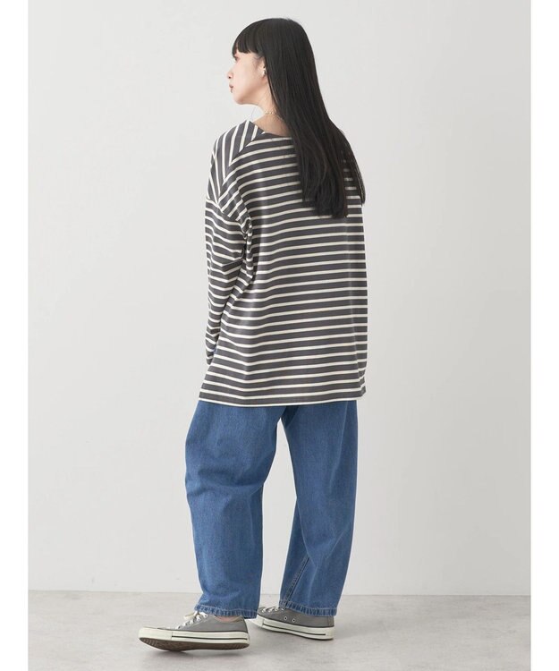 earth music&ecology バック釦ボーダーチュニック Charcoal Gray