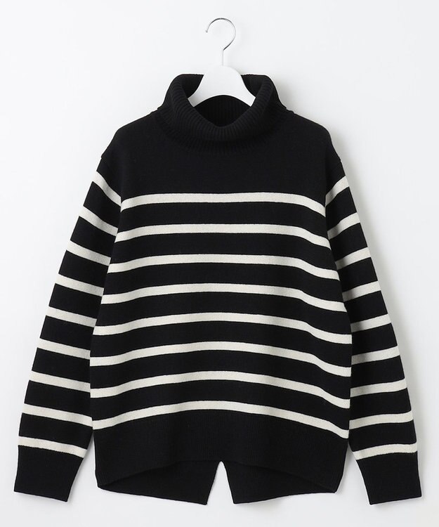 J.PRESS LADIES S 【洗える】MERINO CASHMERE オフタートル ボーダー ニット ブラック系1