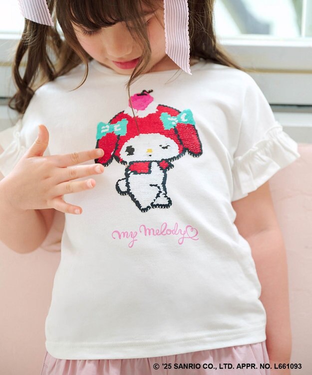 ANY KIDS 【any FAM ×サンリオキャラクターズ】ミラクルスパンコール Tシャツ マイメロディ×オフホワイト