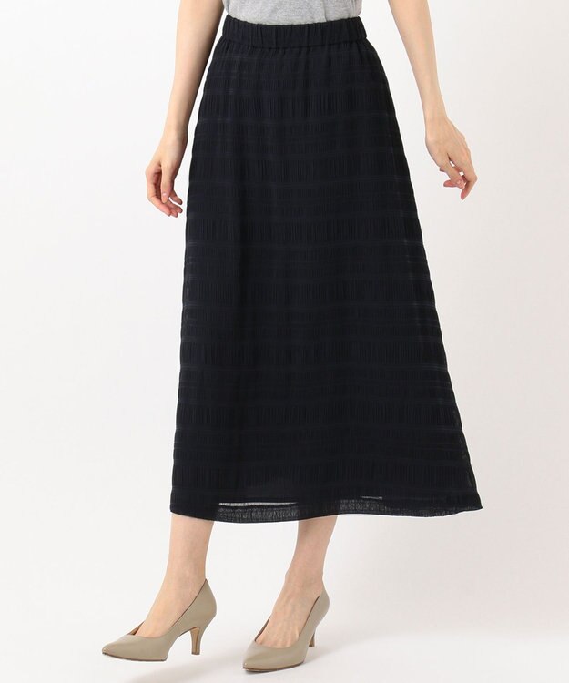 J.PRESS LADIES 【洗える】シャーリングシャドーボーダー スカート ネイビー系