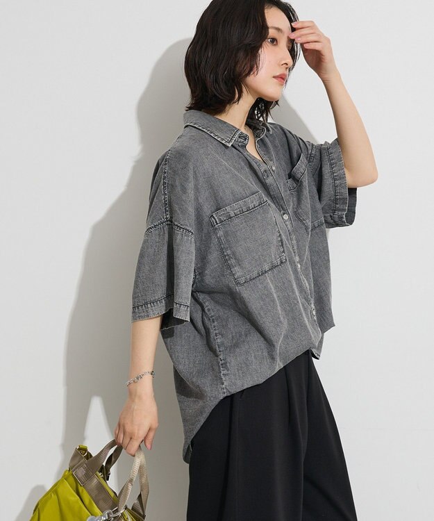 Green Parks 半袖シアーデニムシャツ Black