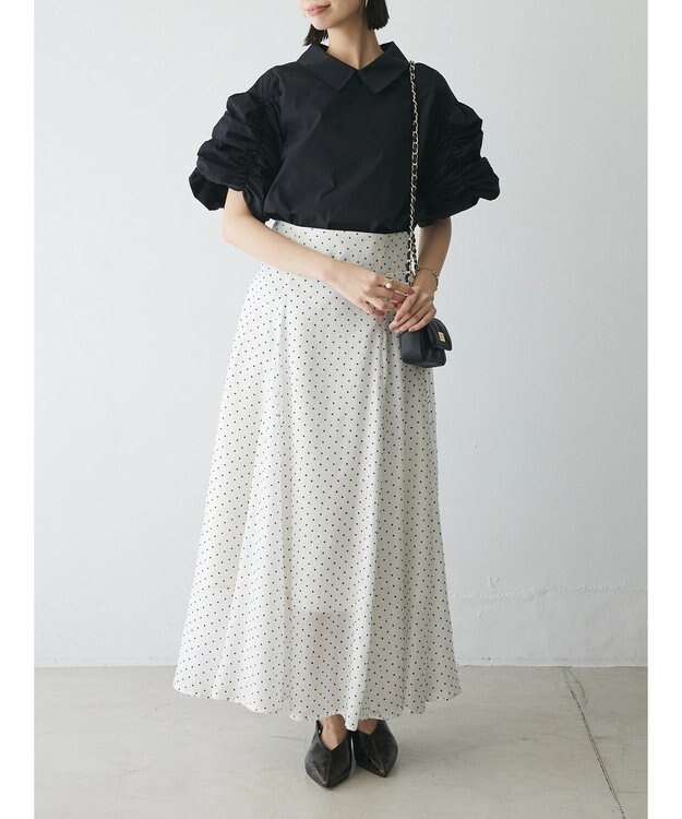 Green Parks AnriettMusee ドットフレアーロングスカート Off White