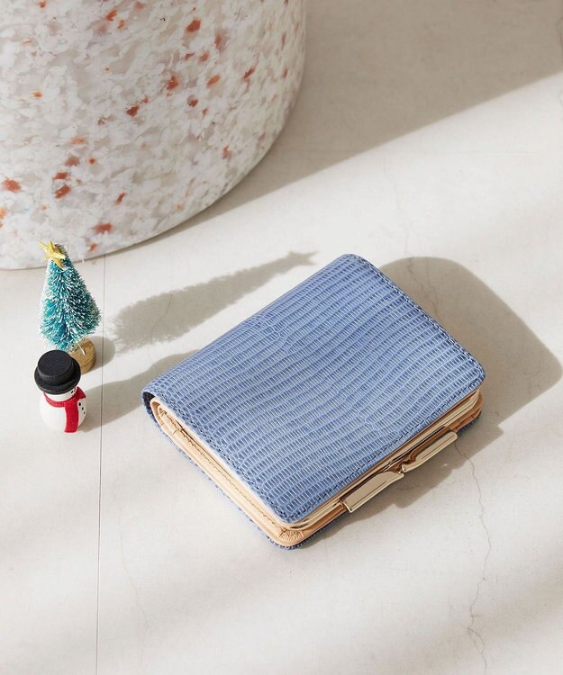 TOPKAPI 【TOPKAPI】イタリアンレザー リザード型押し がま口２つ折り財布 LUCIA ルチア ブルーグレー