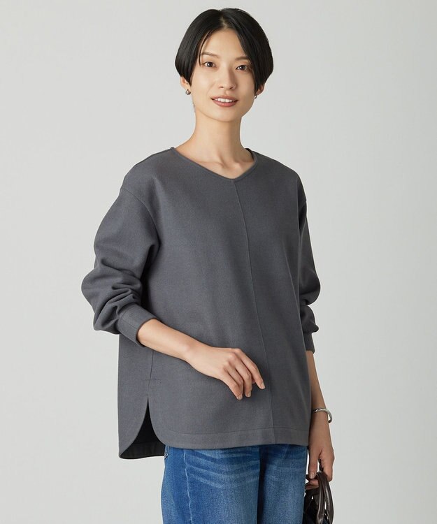 J.PRESS LADIES メルトンジャージー Vネック カットソー スレート系