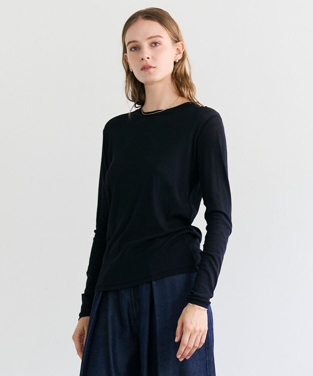 BEIGE， 【洗える】SORE / コットンシアークルーネックカットソー Navy