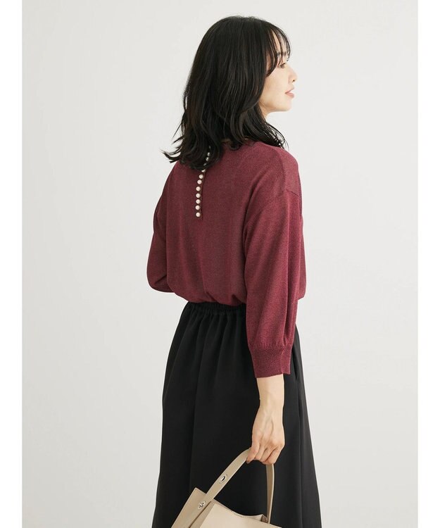Green Parks ・ＥＬＥＮＣＡＲＥ　ＤＵＥバックパールシアー５分ニット Bordeaux