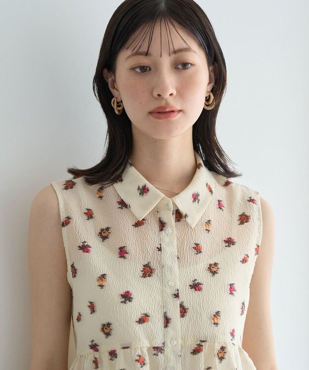 YECCA VECCA シアージャガードペプラムブラウス Ivory