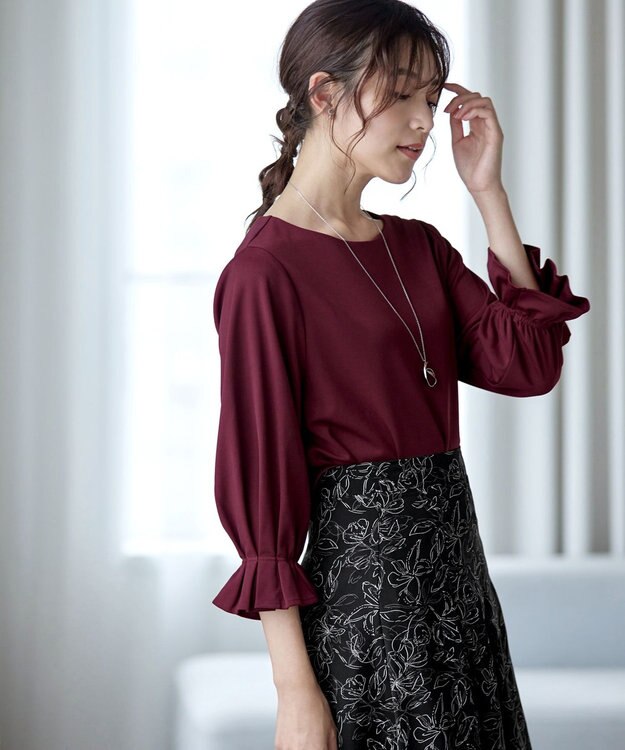 Tiaclasse 【洗える】タックスリーブカットソートップス ボルドー